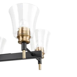 8-Light Seeded Glass Black Brass Linear Island Chandelier