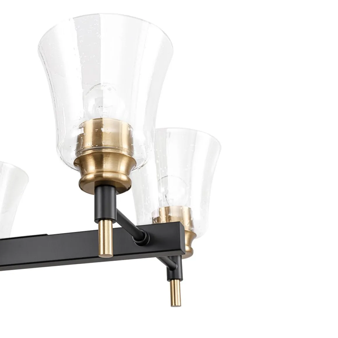 8-Light Seeded Glass Black Brass Linear Island Chandelier