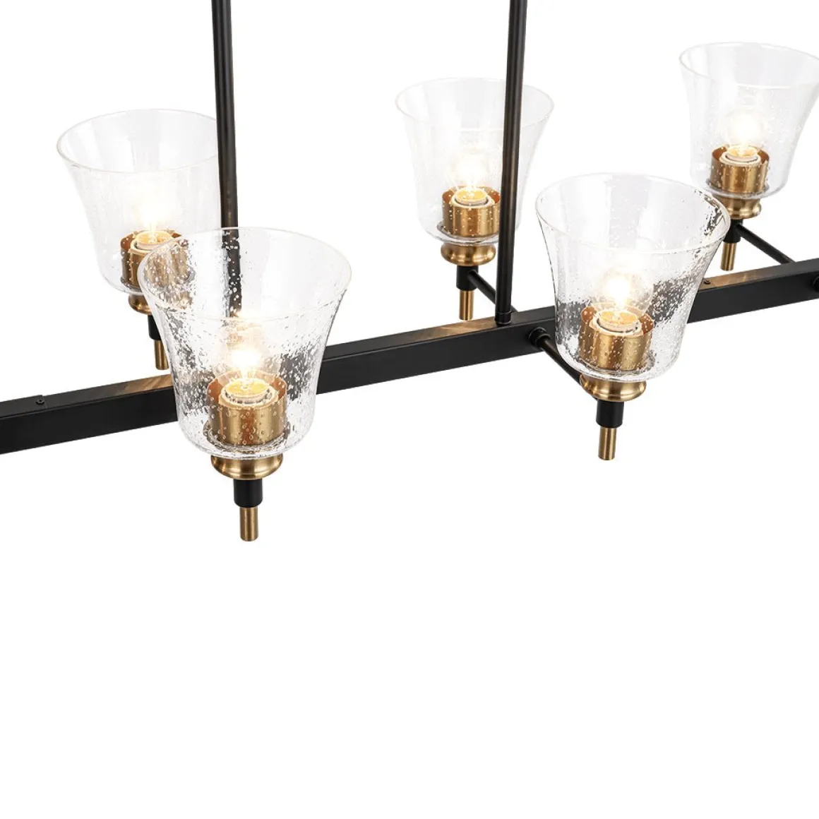 8-Light Seeded Glass Black Brass Linear Island Chandelier