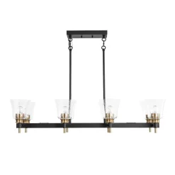 8-Light Seeded Glass Black Brass Linear Island Chandelier