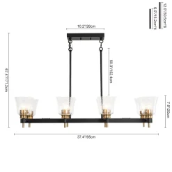 8-Light Seeded Glass Black Brass Linear Island Chandelier