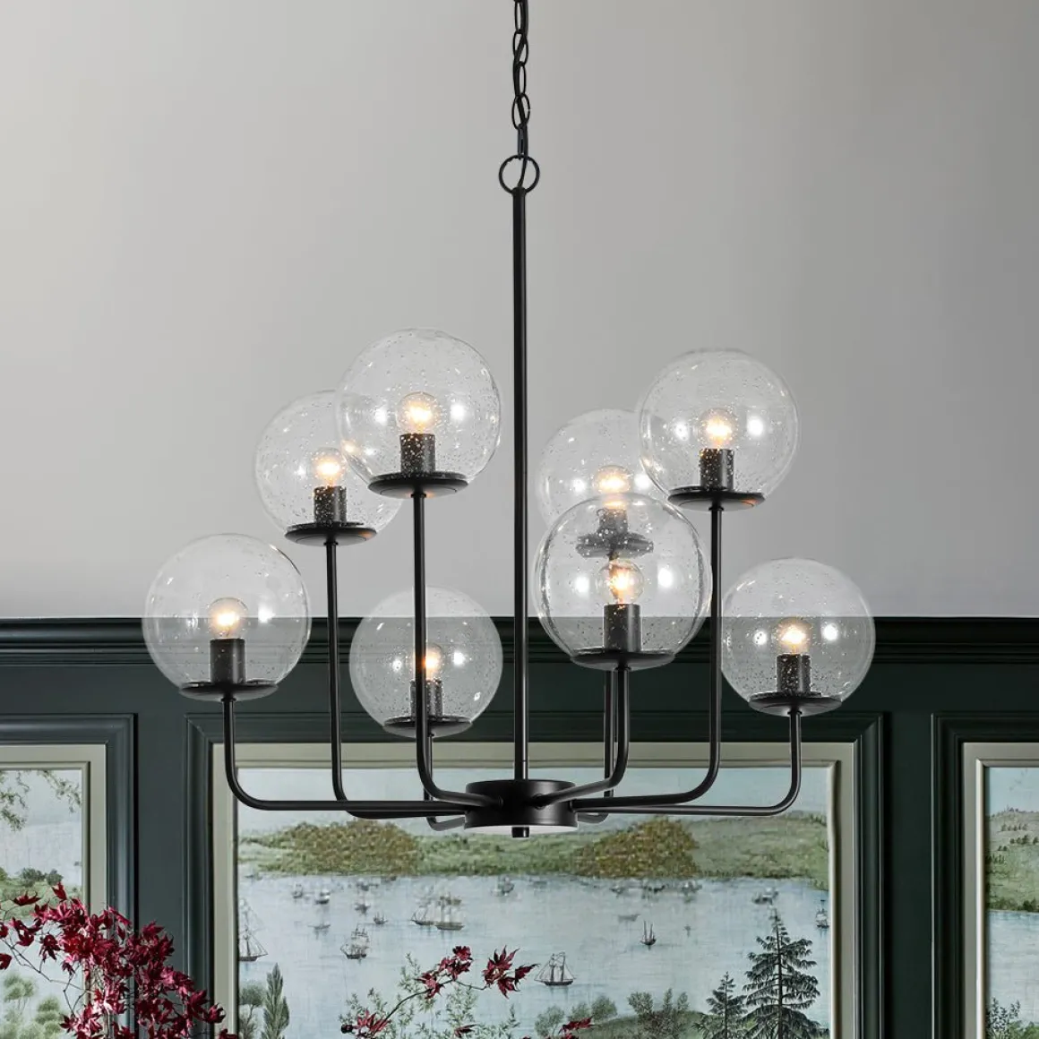 8-Light Seeded Glass Globe Round Sputnik Bubble Chandelier
