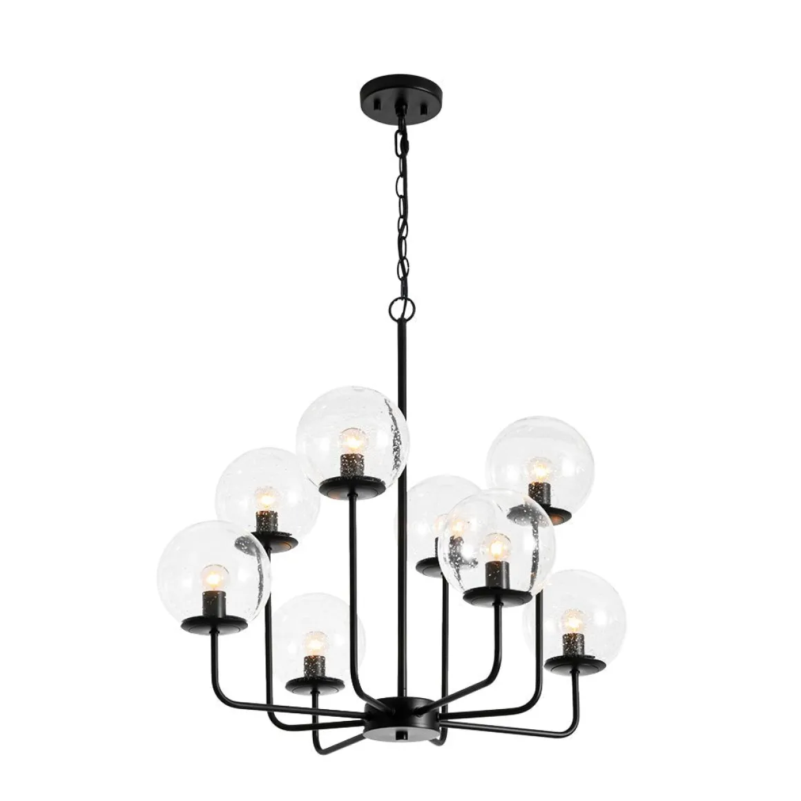 8-Light Seeded Glass Globe Round Sputnik Bubble Chandelier
