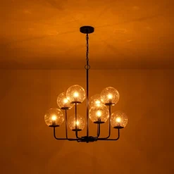 8-Light Seeded Glass Globe Round Sputnik Bubble Chandelier