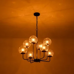 8-Light Seeded Glass Globe Round Sputnik Bubble Chandelier