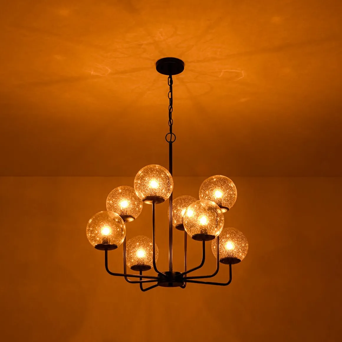 8-Light Seeded Glass Globe Round Sputnik Bubble Chandelier