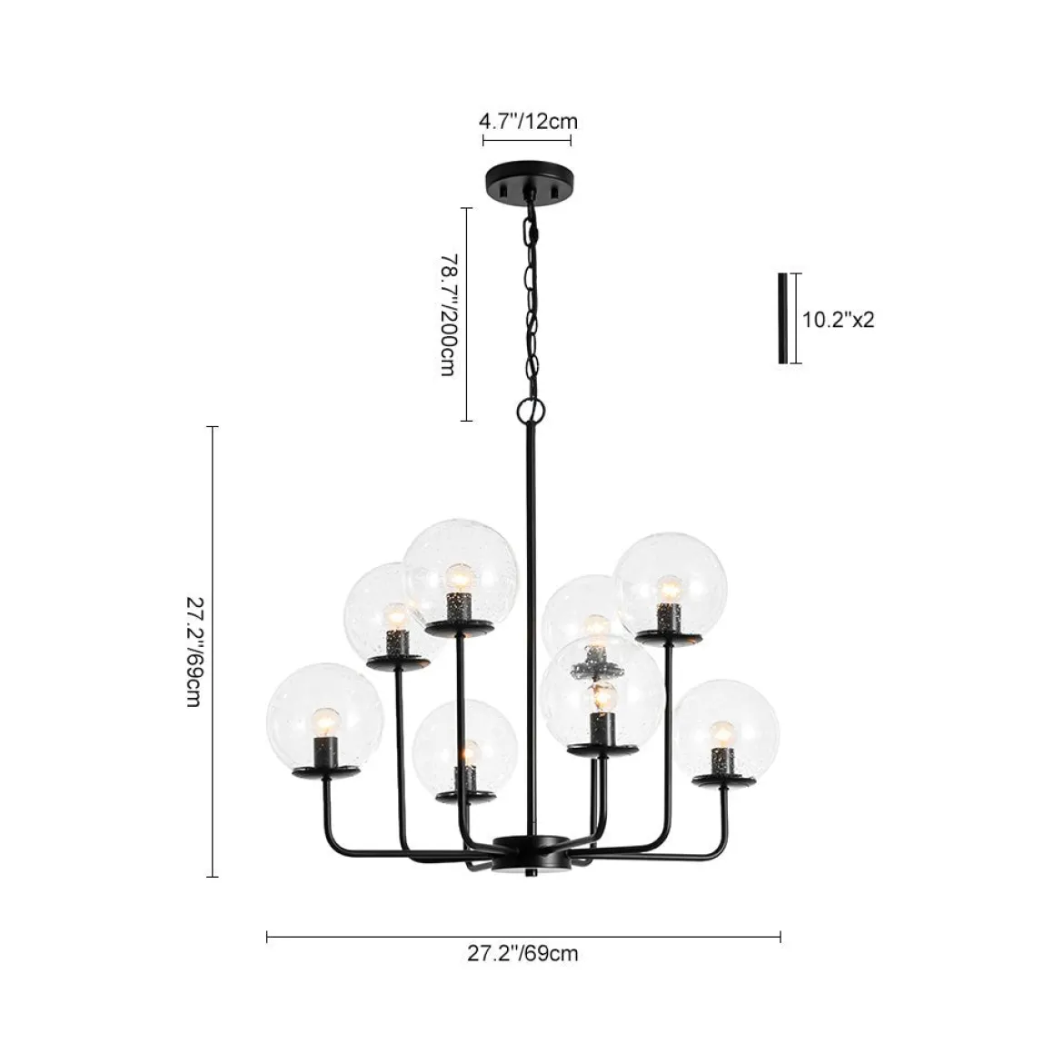 8-Light Seeded Glass Globe Round Sputnik Bubble Chandelier