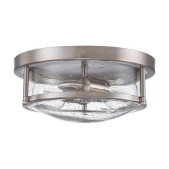 2-Light Seeded Glass Round Flush Mount Ceiling Light