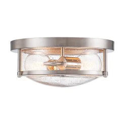 2-Light Seeded Glass Round Flush Mount Ceiling Light