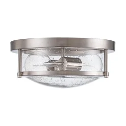 2-Light Seeded Glass Round Flush Mount Ceiling Light