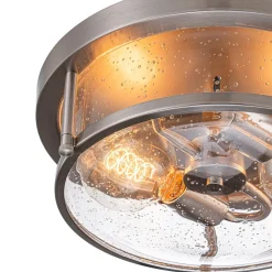 2-Light Seeded Glass Round Flush Mount Ceiling Light