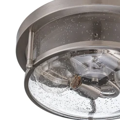 2-Light Seeded Glass Round Flush Mount Ceiling Light