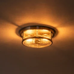 2-Light Seeded Glass Round Flush Mount Ceiling Light