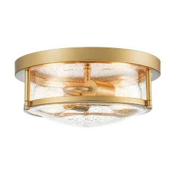 2-Light Seeded Glass Round Flush Mount Ceiling Light