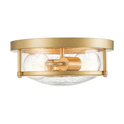 2-Light Seeded Glass Round Flush Mount Ceiling Light