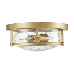 2-Light Seeded Glass Round Flush Mount Ceiling Light