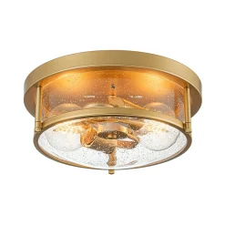 2-Light Seeded Glass Round Flush Mount Ceiling Light