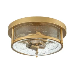 2-Light Seeded Glass Round Flush Mount Ceiling Light