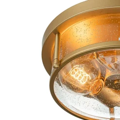 2-Light Seeded Glass Round Flush Mount Ceiling Light
