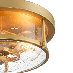 2-Light Seeded Glass Round Flush Mount Ceiling Light