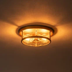 2-Light Seeded Glass Round Flush Mount Ceiling Light