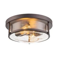 2-Light Seeded Glass Round Flush Mount Ceiling Light