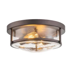 2-Light Seeded Glass Round Flush Mount Ceiling Light