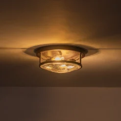 2-Light Seeded Glass Round Flush Mount Ceiling Light