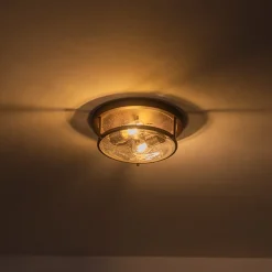 2-Light Seeded Glass Round Flush Mount Ceiling Light