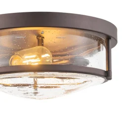 2-Light Seeded Glass Round Flush Mount Ceiling Light