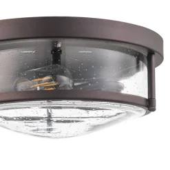 2-Light Seeded Glass Round Flush Mount Ceiling Light