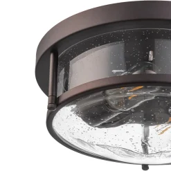 2-Light Seeded Glass Round Flush Mount Ceiling Light