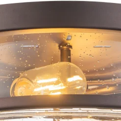 2-Light Seeded Glass Round Flush Mount Ceiling Light