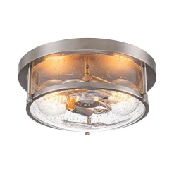 2-Light Seeded Glass Round Flush Mount Ceiling Light