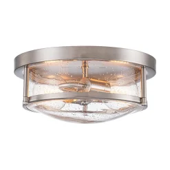 2-Light Seeded Glass Round Flush Mount Ceiling Light