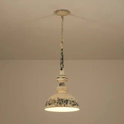 1-Light Shabby Chic Distressed Beige Metal Dome Pendant