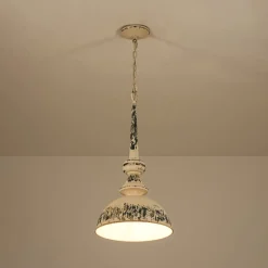 1-Light Shabby Chic Distressed Beige Metal Dome Pendant