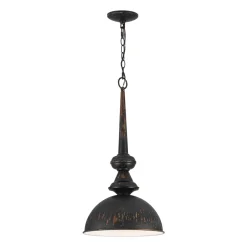 1-Light Shabby Chic Distressed Beige Metal Dome Pendant
