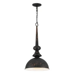1-Light Shabby Chic Distressed Beige Metal Dome Pendant