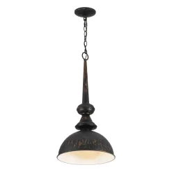 1-Light Shabby Chic Distressed Beige Metal Dome Pendant