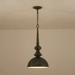 1-Light Shabby Chic Distressed Beige Metal Dome Pendant