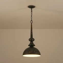 1-Light Shabby Chic Distressed Beige Metal Dome Pendant