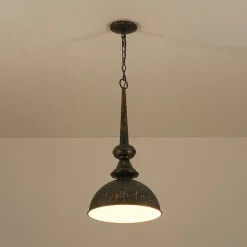 1-Light Shabby Chic Distressed Beige Metal Dome Pendant