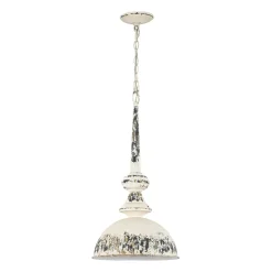 1-Light Shabby Chic Distressed Beige Metal Dome Pendant