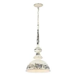 1-Light Shabby Chic Distressed Beige Metal Dome Pendant