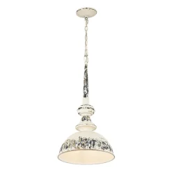 1-Light Shabby Chic Distressed Beige Metal Dome Pendant