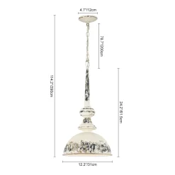 1-Light Shabby Chic Distressed Beige Metal Dome Pendant