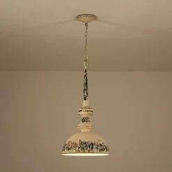 1-Light Shabby Chic Distressed Beige Metal Dome Pendant