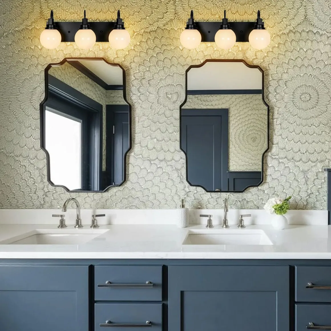 3-Light Shine Opal Glass Globe Bathroom Vanity Wall Sconce