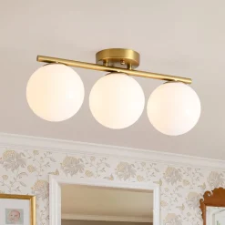 3-Light Shine Opal Glass Globe Linear Semi Flush Mount